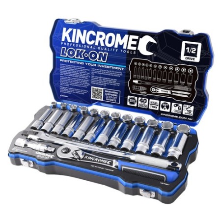 Kincrome Lokon Socket Set Metric Standard & Deep 28 Piece - 1/2"drive