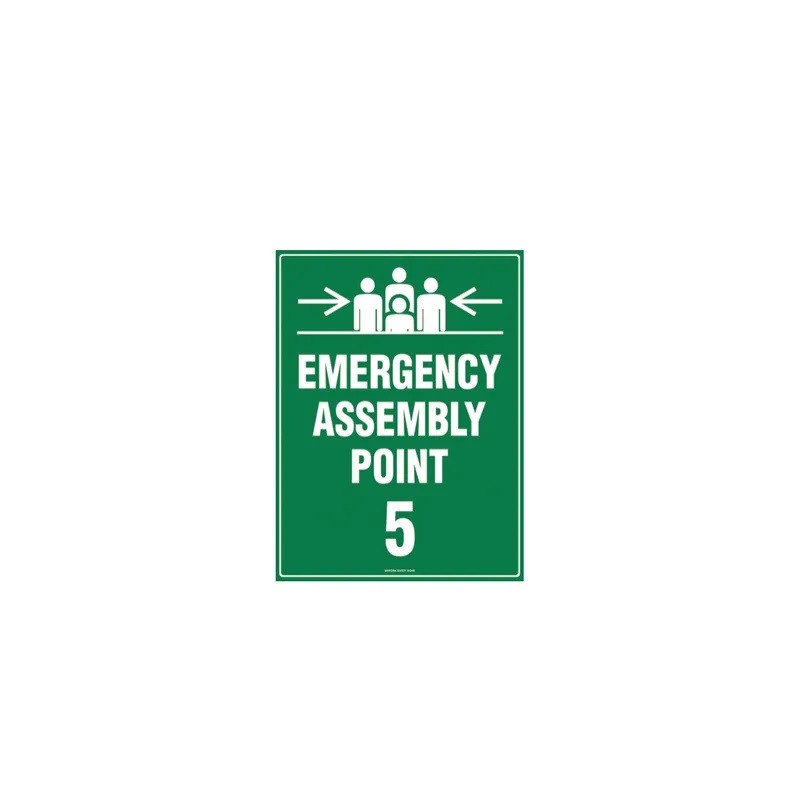 Sign Emergency Assembly Point 5 - 600x400mm Metal