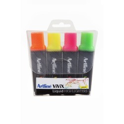 Artline Vivix Highlighter Pack Of 4 - Yellow, Green, Orange, And Pink