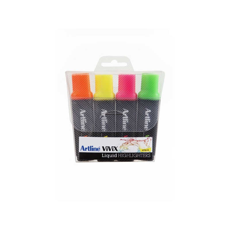 Artline Vivix Highlighter Pack Of 4 - Yellow, Green, Orange, And Pink