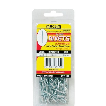 Rivet Alu. Large Flange 3.2 X 6.4mm 100pk