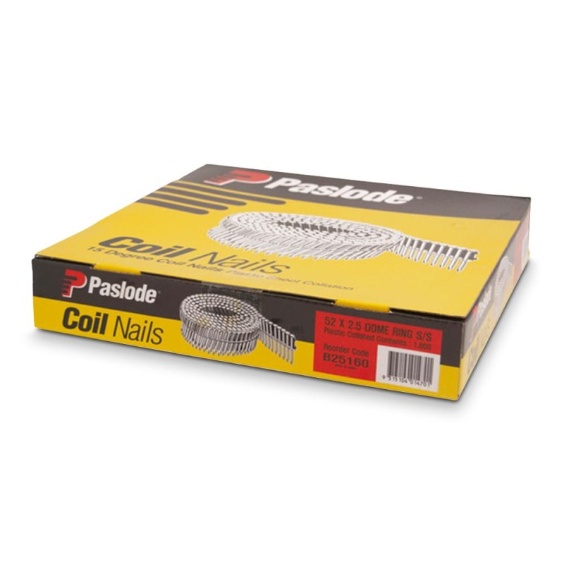 Paslode Coil Nails 2.5 X 52mm S/S Dome Ring 1800pk
