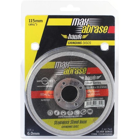 Metal Grinding Wheel Silver Series 115 (4.5") X 6.0mm 2pk