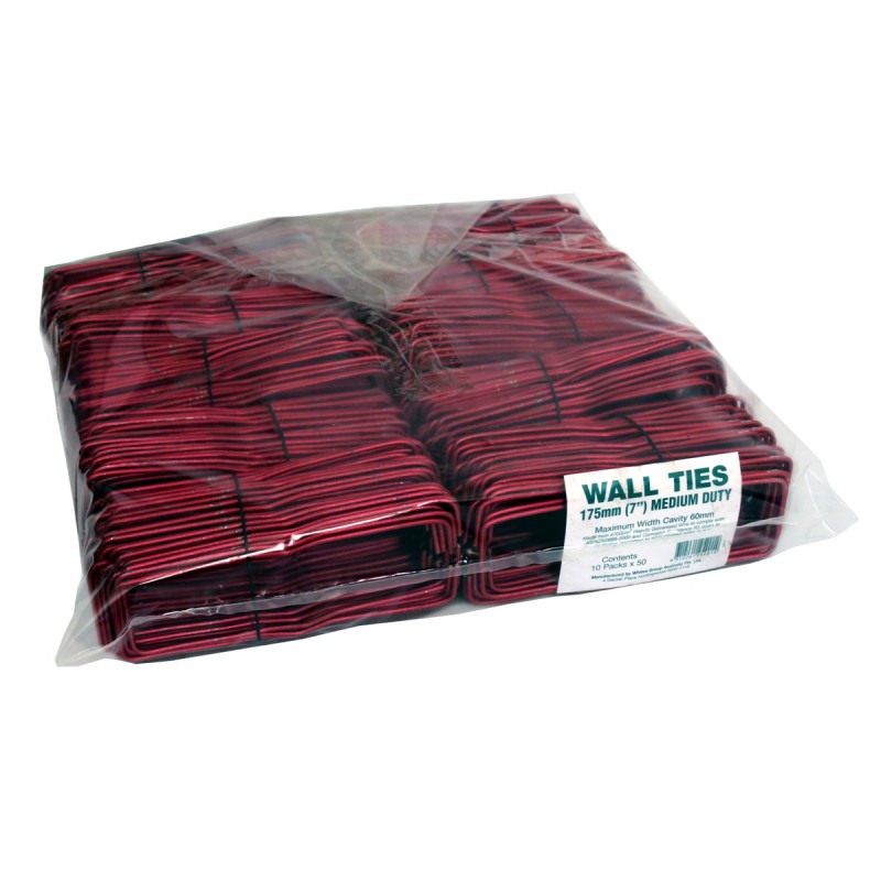 Wall Tie 3.0mm X 175mm Red Medium - Hdg - Suits 60mm Cavity -  50pk